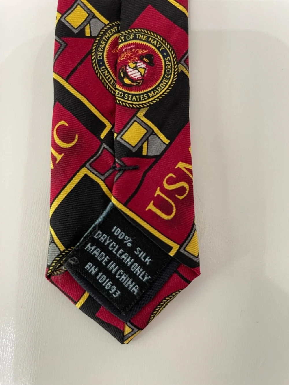 USMC Patterned Men's Silk Tie in Scarlet, Black & Gold, Marines